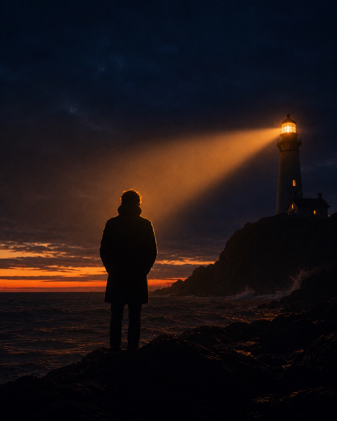 A stylised lighthouse silhouette at dusk, the visual signature of netlabs.